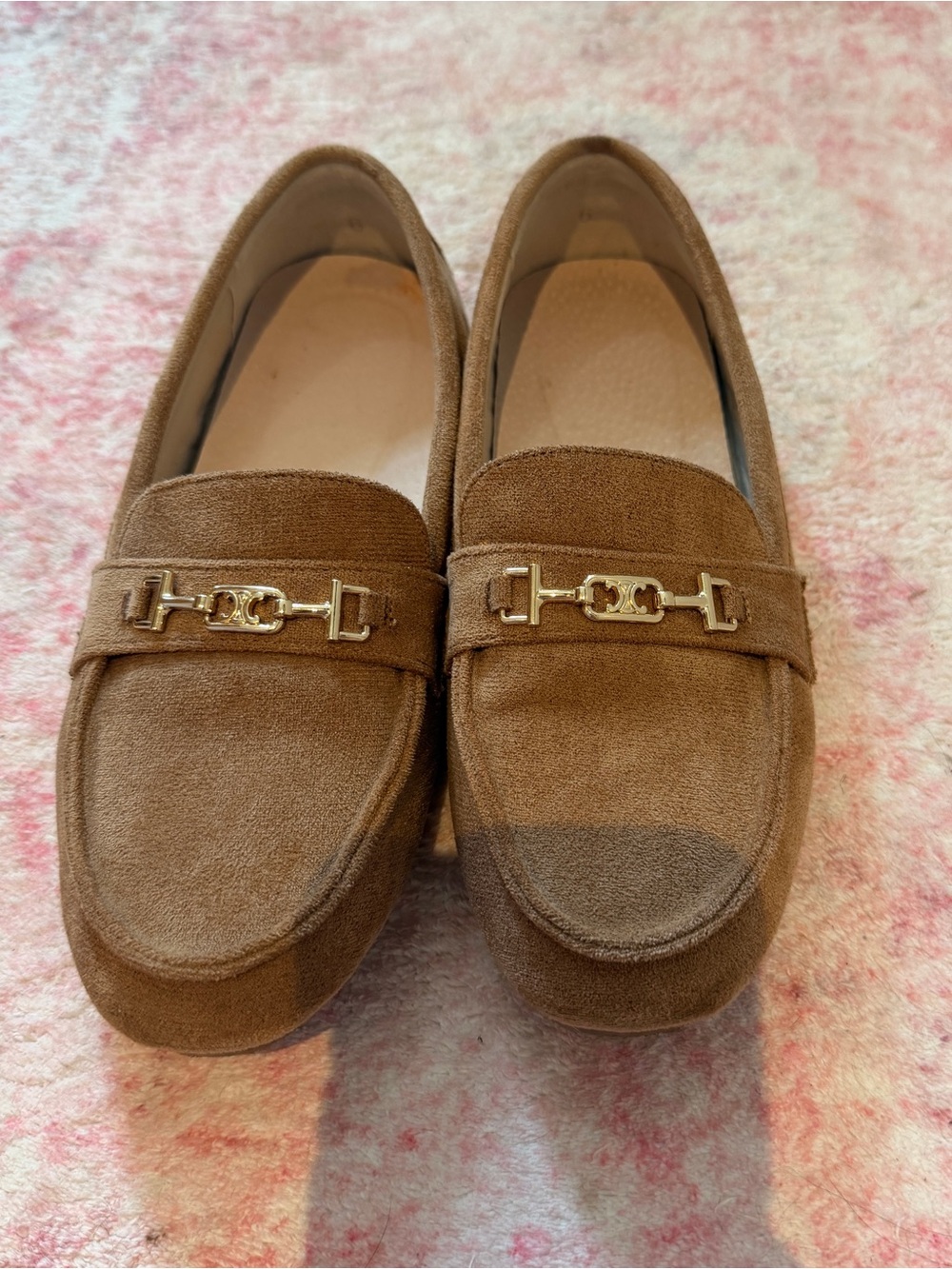 Suede Loafers with Gold Horsebit Detail - Brown